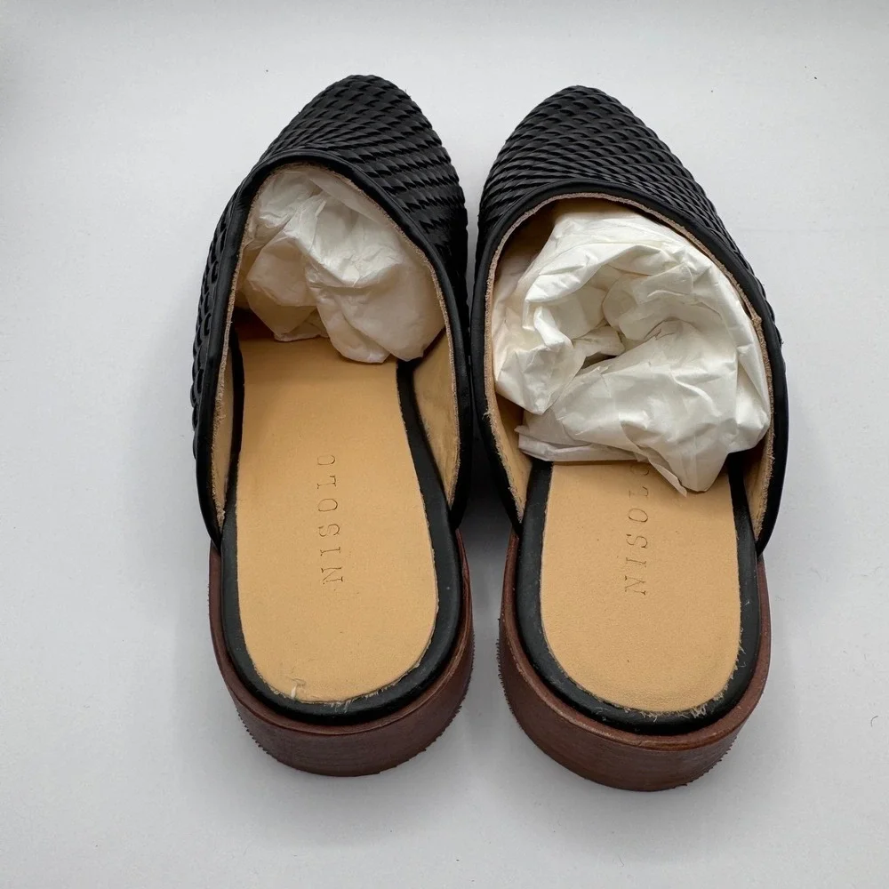 Nisolo Ama Woven Mule Black Leather Pointed Toe Slides Women's 8 New in Box - Picture 5 of 6
